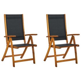 Folding Patio Chairs 2 pcs Solid Acacia Wood and Textilene