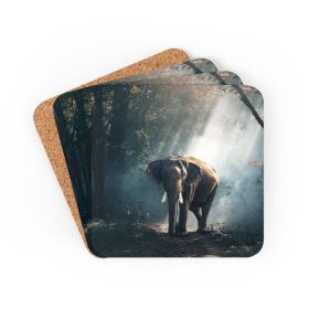 Corkwood Coaster 4 Piece Set, Elephant Art Style Coasters