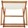 Folding Beach Chair Eucalyptus Wood and Fabric Cream White