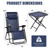 3 Pieces Folding Portable Zero Gravity Reclining Lounge Chairs Table Set