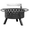 30in Outdoor Metal Fire Pit with Cooking Grates Black