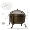 Outsunny 30" Outdoor Fire Pit Grill, Portable Steel Wood Burning Bowl, Cooking Grate, Poker, Spark Screen Lid for Patio, Backyard, BBQ, Camping, Bronz