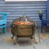 Outsunny 30" Outdoor Fire Pit Grill, Portable Steel Wood Burning Bowl, Cooking Grate, Poker, Spark Screen Lid for Patio, Backyard, BBQ, Camping, Bronz