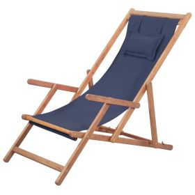 Folding Beach Chair Fabric and Wooden Frame Blue (Color: Blue)