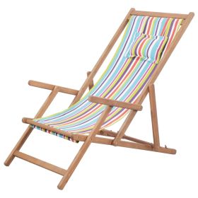 Folding Beach Chair Fabric and Wooden Frame Multicolor (Color: Multicolour)