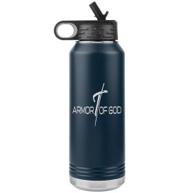 32oz Water Bottle Insulated, Armor Of God Print (Color: Navy)