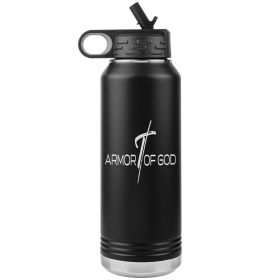 32oz Water Bottle Insulated, Armor Of God Print (Color: Black)