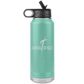 32oz Water Bottle Insulated, Armor Of God Print (Color: Teal)