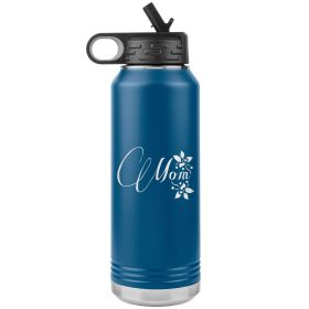 32oz Water Bottle Insulated, Mom Graphic (Color: Blue)