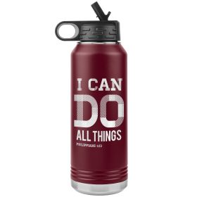 32oz Water Bottle Insulated, i Can Do All Things Philippians 4:13 Print (Color: Maroon)