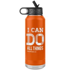 32oz Water Bottle Insulated, i Can Do All Things Philippians 4:13 Print (Color: Orange)