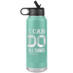 32oz Water Bottle Insulated, i Can Do All Things Philippians 4:13 Print (Color: Teal)