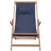 Folding Beach Chair Fabric and Wooden Frame Blue