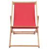 Folding Beach Chair Fabric and Wooden Frame Red