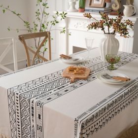 Geometric Black Tassel Rectangular Waterproof Table Cloth Round Tablecloth Coffee Table Cover Towel (Option: Beige Tassel Tablecloth-140x220)